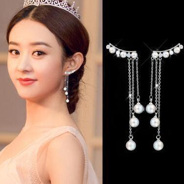 Khuyên Tai Kim Bạc S925 Đính Ngọc Trai Nhân Tạo Phong Cách Hàn Quốc