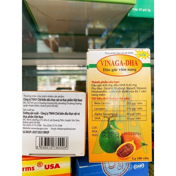 Dầu gấc Vinaga DHA - Sáng mắt, đẹp da, chống oxy hóa. Giúp trẻ ăn ngon, chóng lớn (Hộp 100 viên nang)
