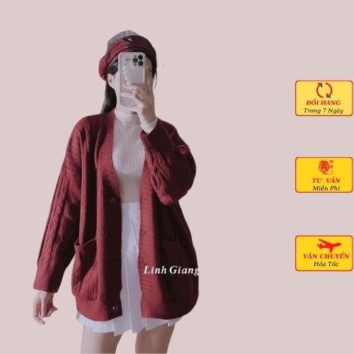 Áo khoác cardigan len thừng nữ túi hộp dáng dài phom rộng oversize ulzzang Hàn Quốc mùa thu đông