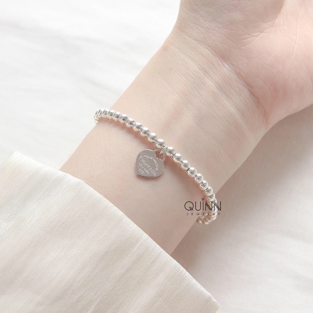 Lắc tay bi tim Tif, lắc tay bi bạc 925 treo trái tim sang chảnh Quinn Jewelry