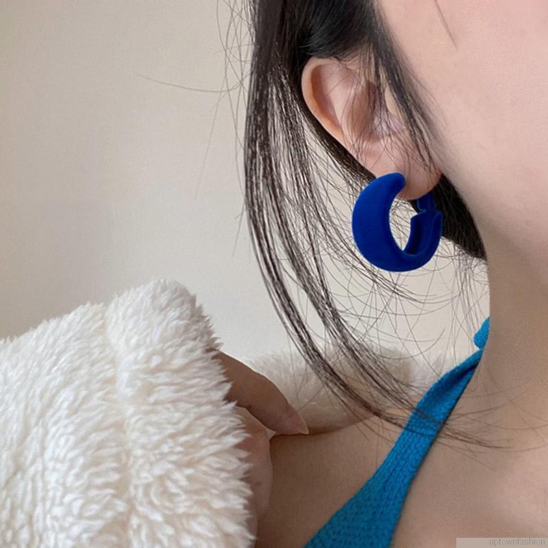 Bông tai hình học vải nhung xanh dương dễ thương cho nữ