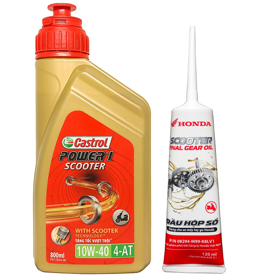 COMBO NHỚT TAY GA CASTROL POWER  SCOOTER 10W40 0.8L -800ML + NHỚT LAP HONDA GEAR 120Ml