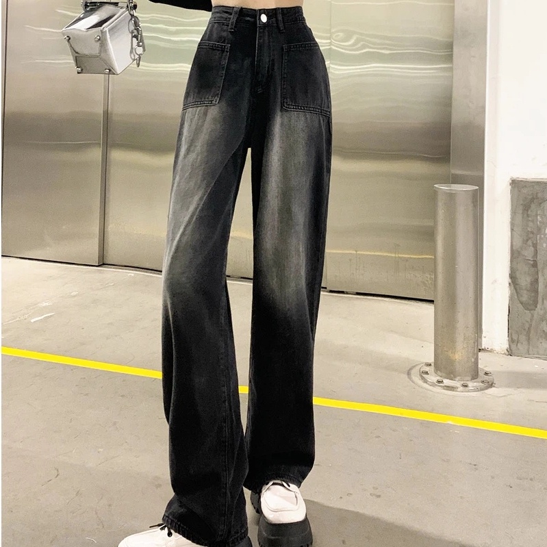 Quần Jeans Nữ Lưng Cao Ống Rộng Thời Trang Hàn Quốc Mới