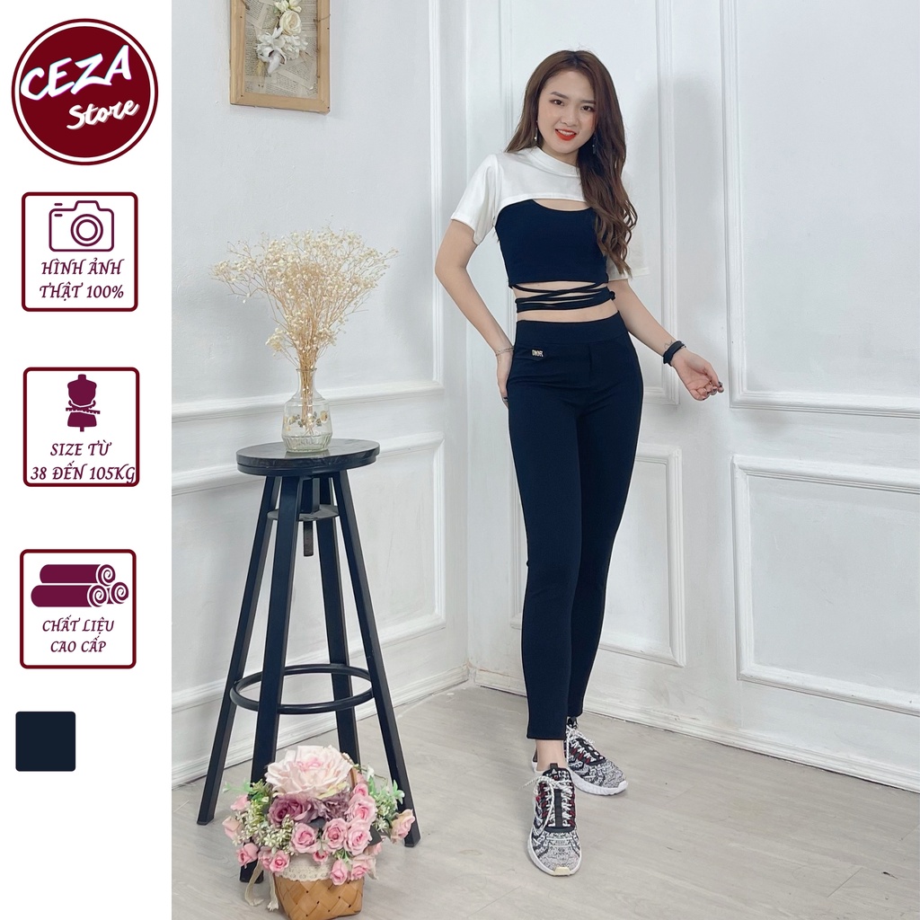 Quần legging nữ,quần thun nữ dáng dài đính logo vải umi hàn cao cấp, co dãn 4 chiều big size đến 105kg - Ceza