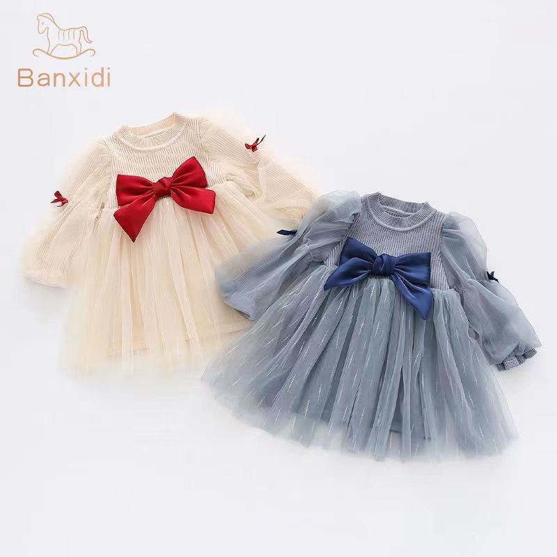 Đầm Công Chúa Đính Nơ Cỡ Lớn Thời Trang Xuân Thu Xinh Xắn Cho Bé Gái