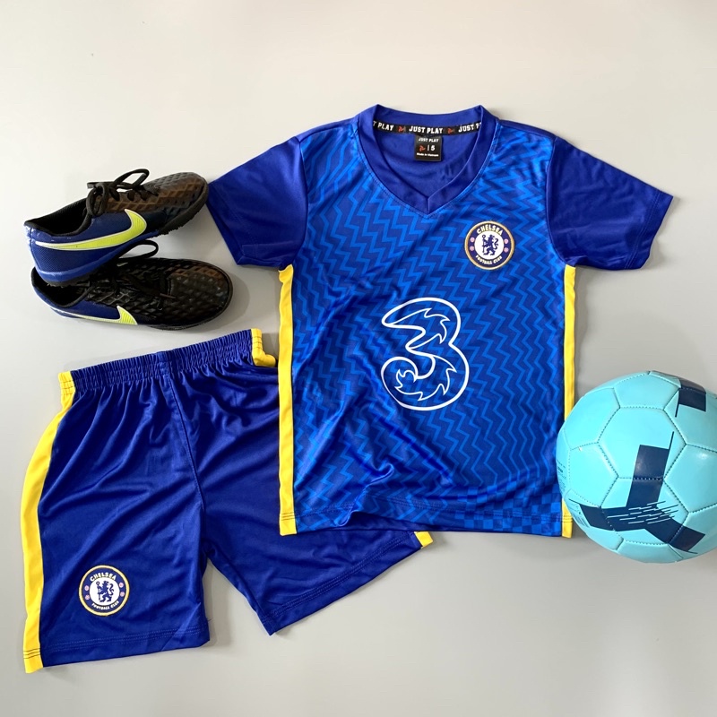 Bộ Quần áo đá banh trẻ em, bóng đá trẻ em C.L.B Chelsea xanh bích 2021
