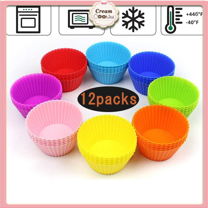 Bộ 12 Khuôn Silicon Làm Bánh Cupcake,Muffin Mầu Sắc Chịu Nhiệt Cao