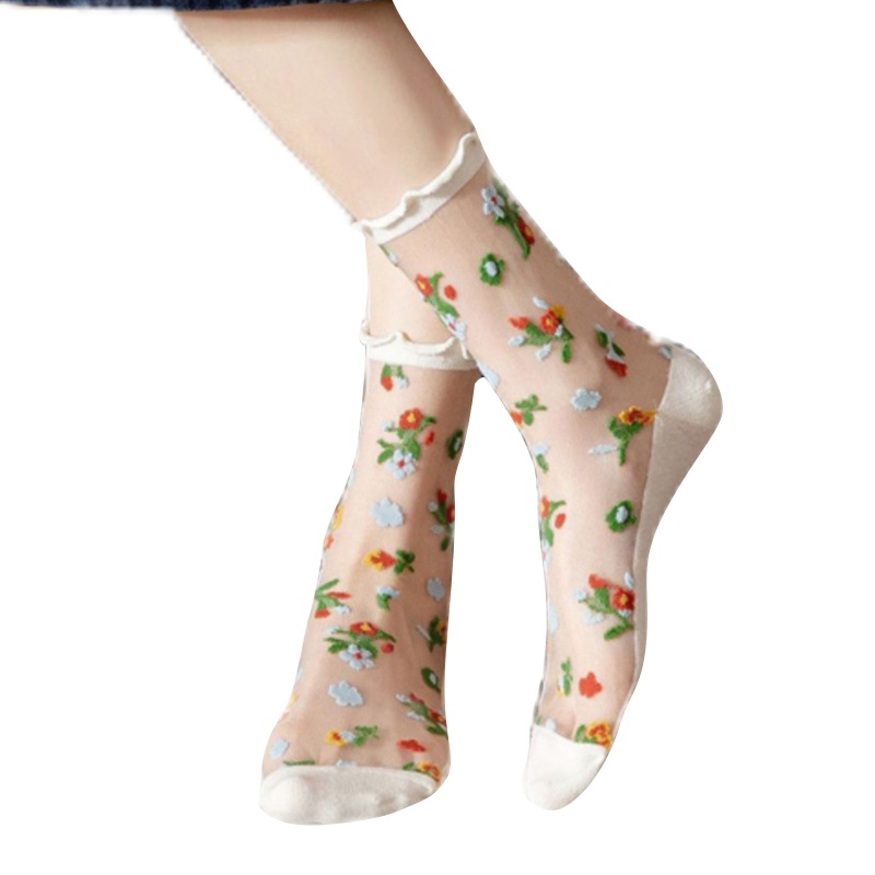 Xixi Vớ Cotton Siêu Mỏng Phối Lưới Pha Lê Họa Tiết Hoa Nhiều Màu Ngọt Ngào Thời Trang Mùa Hè Cho Nữ