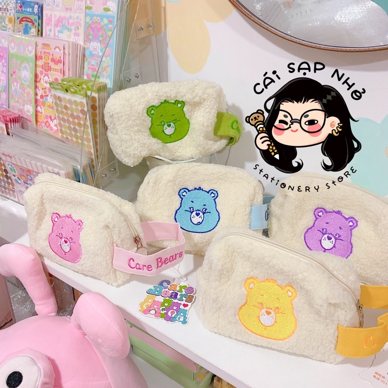 Túi bút lông xù họa tiết gấu care bear chính hãng