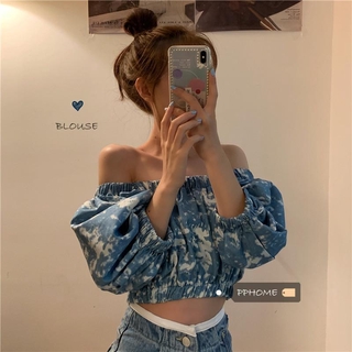 Áo croptop tay dài phong cách cổ điển Hàn Quốc