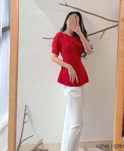Áo kiểu dáng peplum dây nơ sau AHOLIC A2746