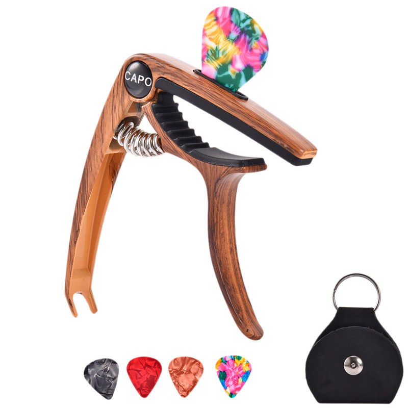 Guitar Capo for 6/12 Electric Guitars Bass Ukulele (Wood color)