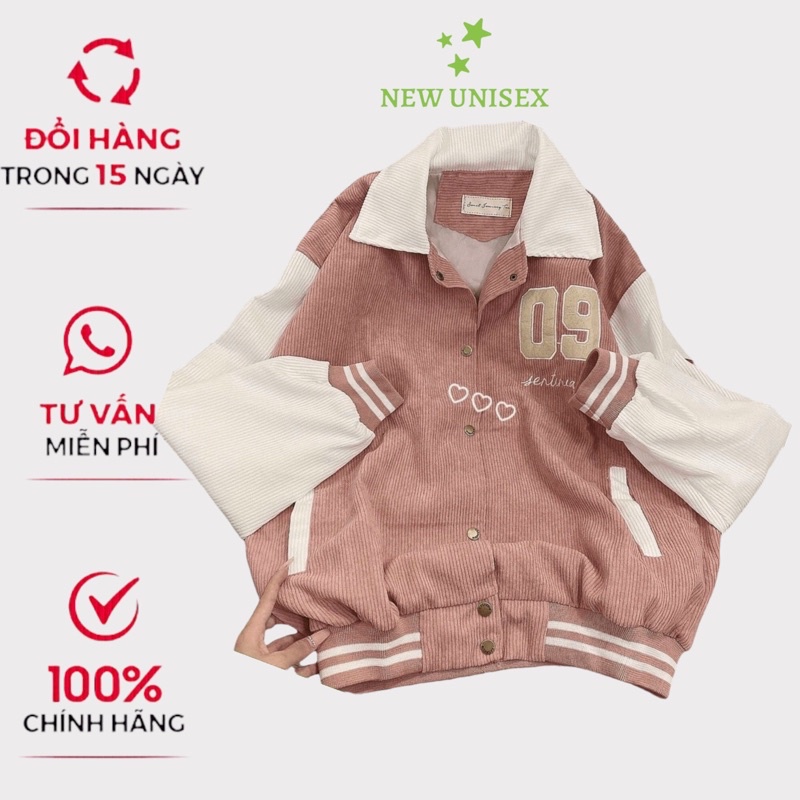 Áo Khoác Nhung Nữ Cổ Sơ Mi 09 Nút Bấm Chất Nhung Tăm 2 Lớp Phối Logo Form Chuẩn Mặc Thoải Mái [NEW UNISEX]