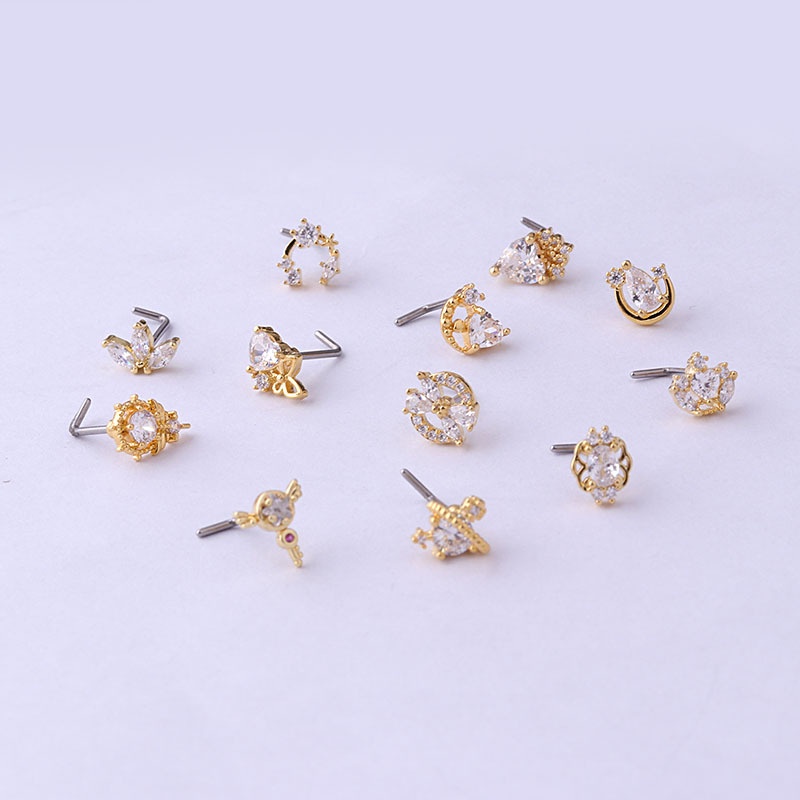 1 Khuyên Mũi Hình Trái Tim/ Vương Miện/ Hành Tinh Chất Liệu Thép Không Gỉ Đính Đá Zircon 20G