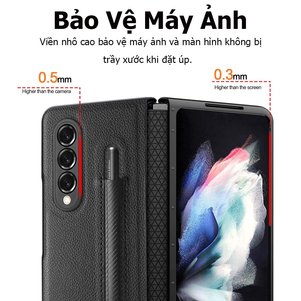 Miimall Bao Da Điện Fold 3,Ốp Lưng Z Fold 3,Thoại Cao Cấp Bảo Vệ Toàn Diện Cho Samsung Galaxy Z Fold3 Case Cover with S Pen Holder