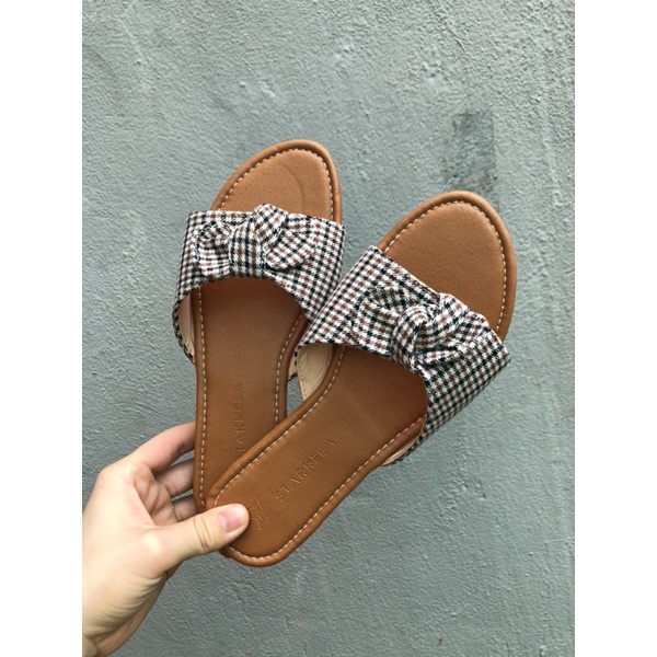 Dép lê quai ngang NƠ CARO siêu hót, dép lê Quai 1 bản thắt nơ caro và lê xỏ ngón