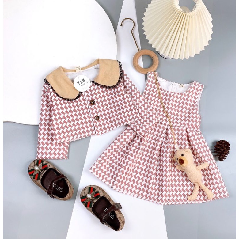 Set váy dạ Kèm Túi Gấu xinh cho bé gái