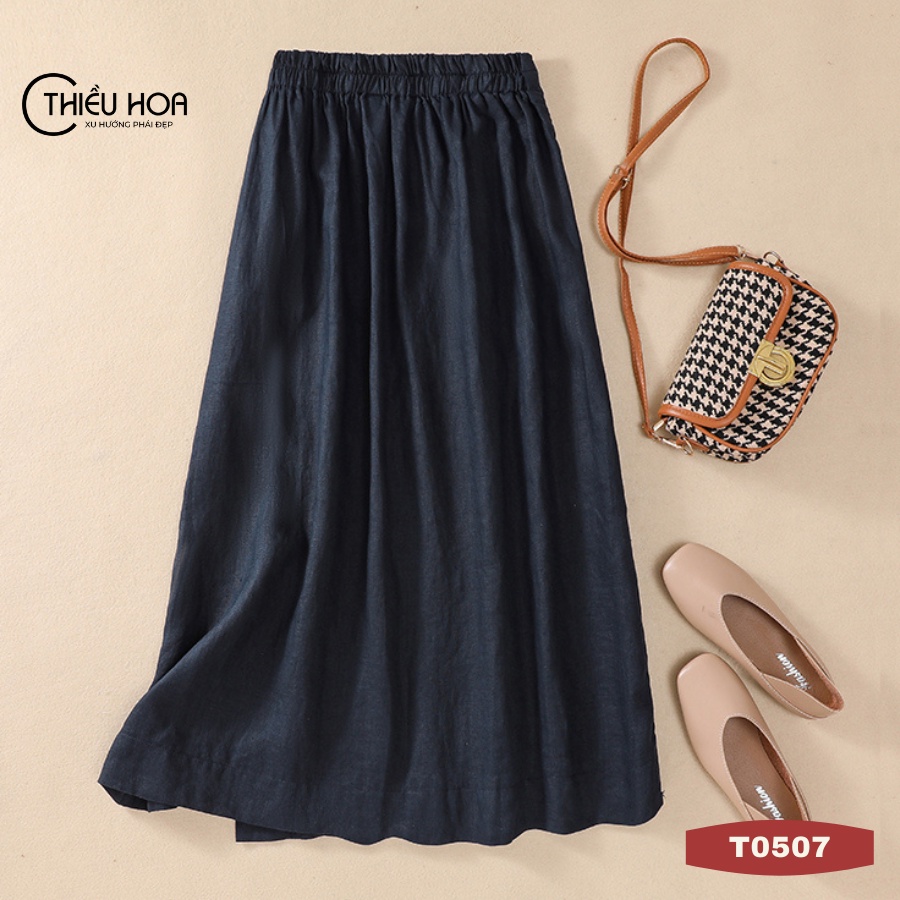 Đầm thiết kế cho nữ trung niên, kiểu dáng đơn giản, dễ dàng phối đồ, vải cotton cao cấp Thiều Hoa T0507