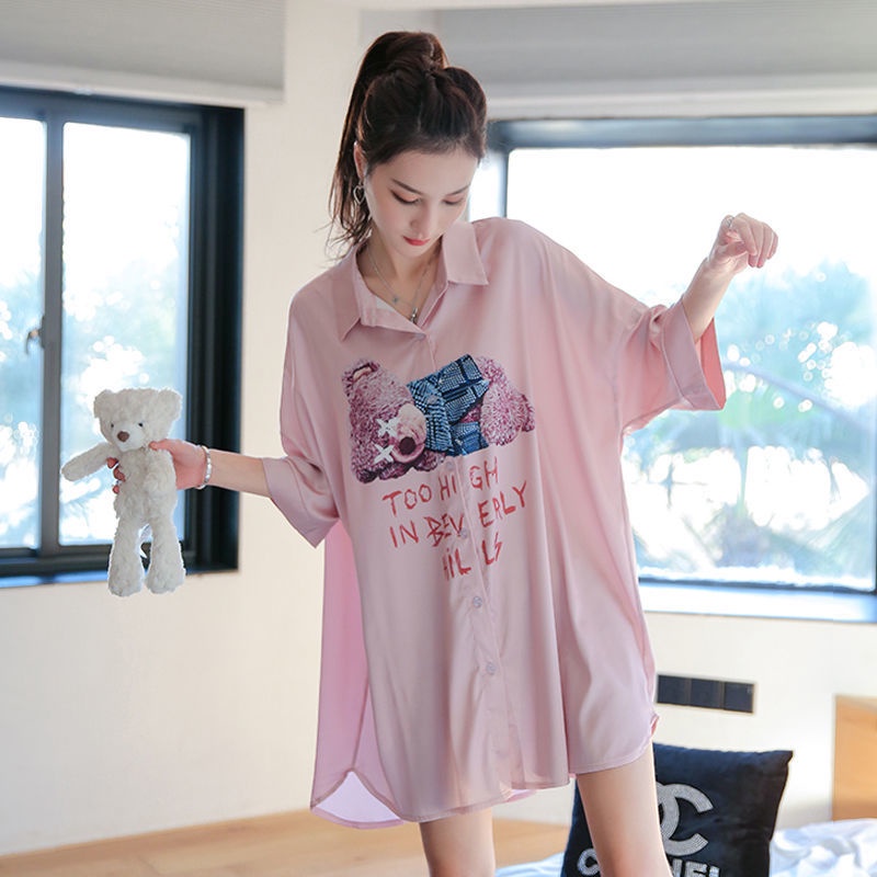 Áo sơ mi ngủ dài tay bằng lụa mỏng màu trắng/đỏ thời trang xuân thu hàng mới dành cho bạn nữ 2022