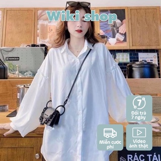Áo sơ mi nữ dài tay trắng tay bèo chất thô lụa mềm giá rẻ siêu xinh A00140
