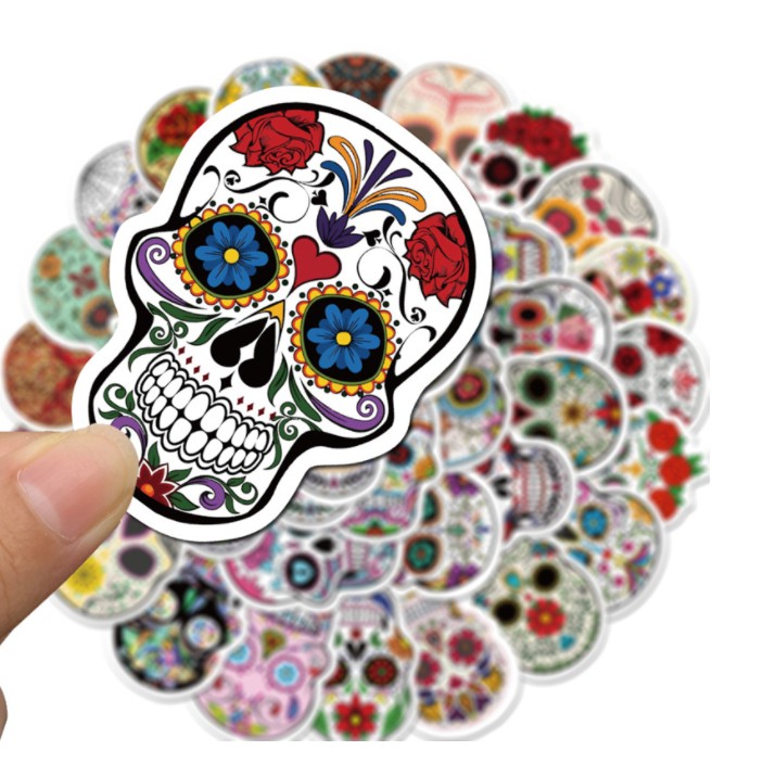Combo sticker SKULL HEAD  nhựa PVC không thấm nước, dán nón bảo hiểm, laptop, điện thoại, Vali, xe