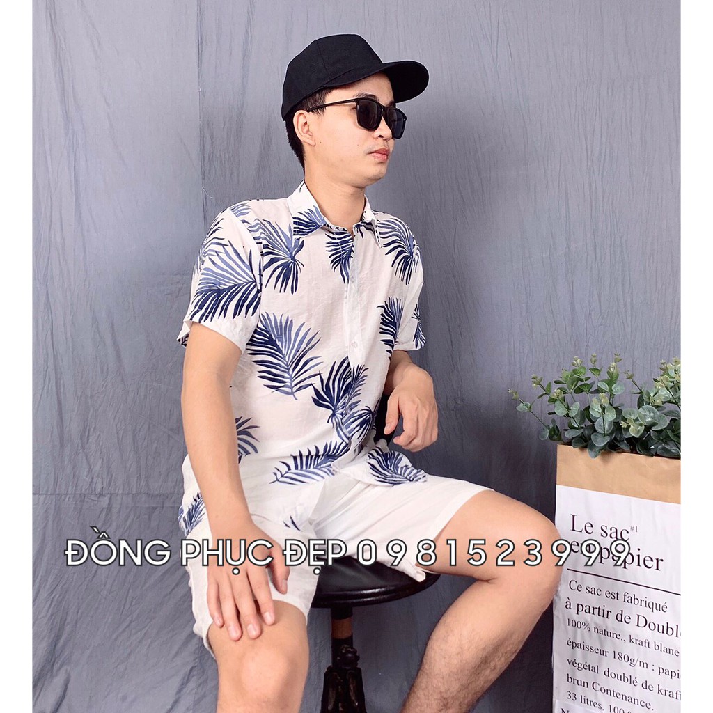 Áo sơ mi hoa lá đi biển, sơ mi đi biển họa tiết hawaii, sơ mi nhóm lớp tơ đũi lá kim cực đẹp