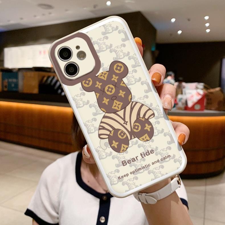 Ốp lưng iphone hình hình gấu bear lv tide cạnh vuông viền màu camera 7plus/8plus/x/xs/xsmax/11/12/13/pro/promax