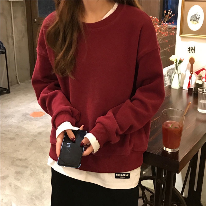 Áo sweater dáng rộng IELGY tay dài cổ tròn phong cách Hàn Quốc thời trang cho nữ