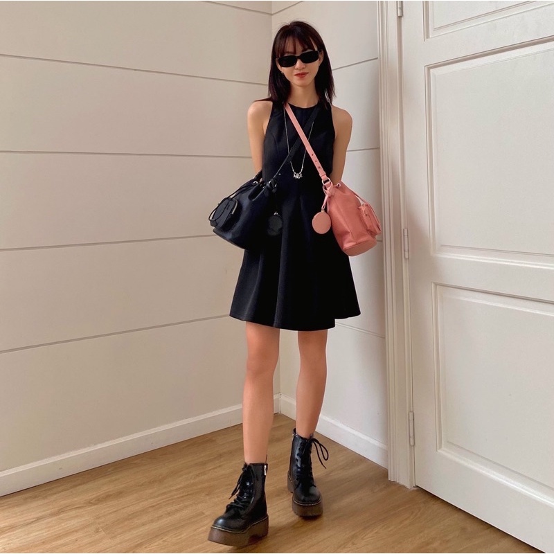 TaskyPoese - Túi bucket chất liệu dù phối da-Mara nylon bucket bag