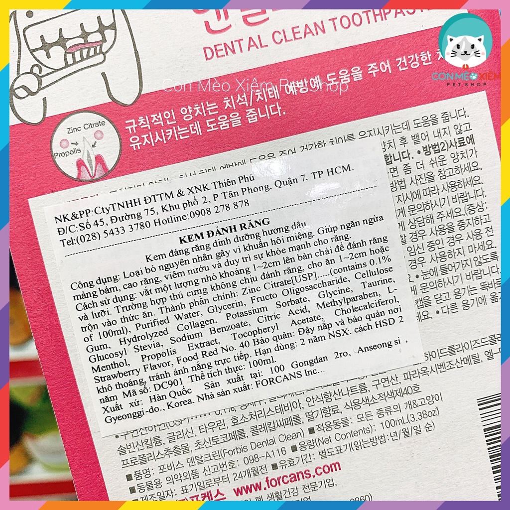Kem đánh răng cho chó Forcans 100ml, vệ sinh chăm sóc răng miệng mảng bám hôi miệng Con Mèo Xiêm