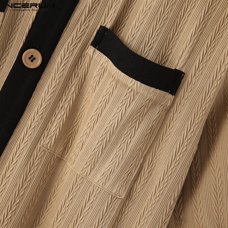 Áo sơ mi INCERUN tay ngắn cài khuy kiểu cổ điển cho nam