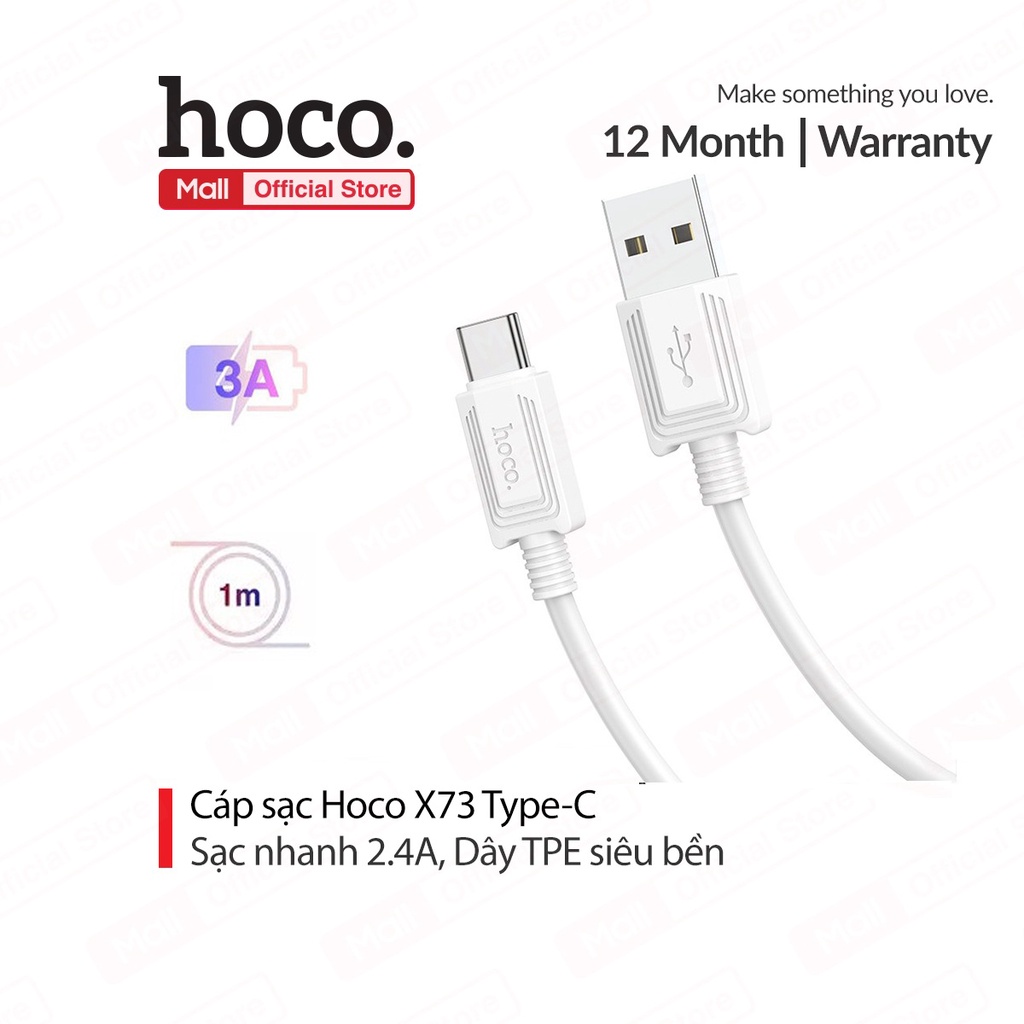 Cáp sạc 3A Hoco X73 Type-C chất liệu dây dẻo siêu bền dài 1M cho Android