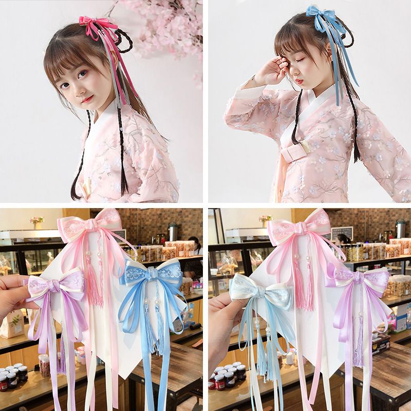 Cài tóc,kẹp tóc nơ vải lụa phong cách cổ trang cho nữ và bé gái