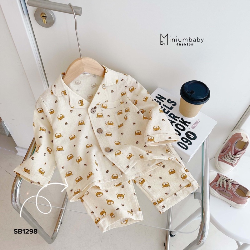 vải thô đũi cara mềm mát 100% cotton hình con hổ may sơ mi bé trai