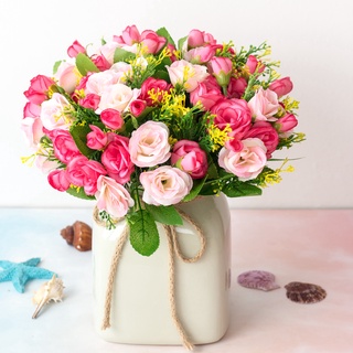 Cành Hoa Hồng Tỉ Muội 30cm - 15 bông sắc màu rực rỡ - Hoa giả lụa cao cấp trang trí đẹp, để bàn