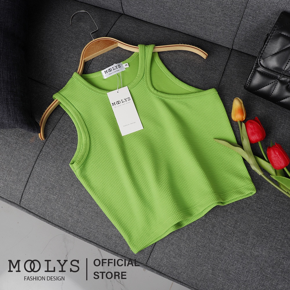 Áo croptop 3 lỗ thiết kế lệch cách điệu Moolys MC004