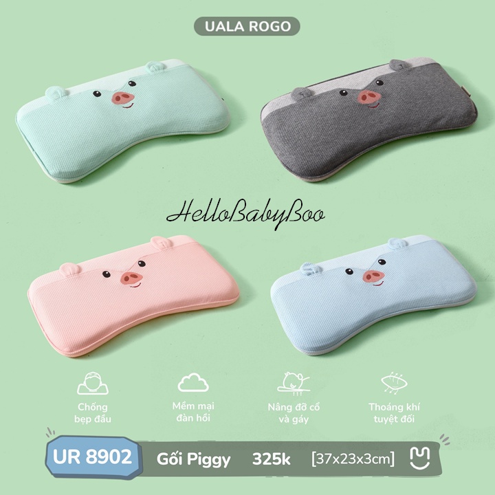 Ualarogo Gối Chống Bẹp Đầu Piggy | TẶNG Kèm Vỏ Gối Piggy | Gối Nâng Đỡ Xương Cổ Cân Bằng Giúp Bé Ngủ Ngon [37x23x3cm]