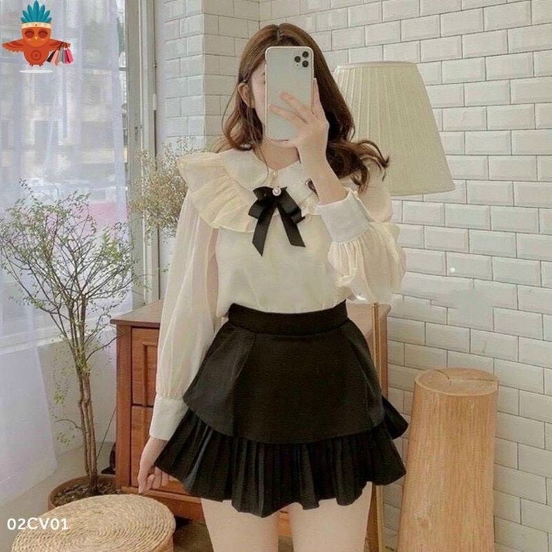 Chân Váy tuyết mưa 2 tầng Xếp Ly Xòe Dáng Ngắn Lưng Cao