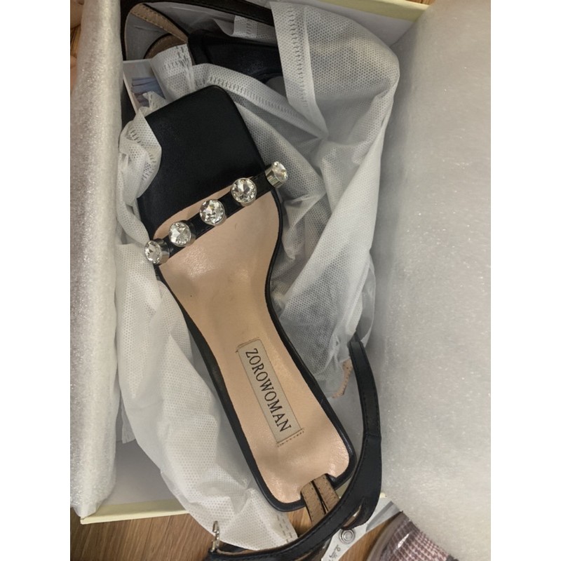:Giày Sandal gót dẹt đính đá cao cấp 9cm- ORD