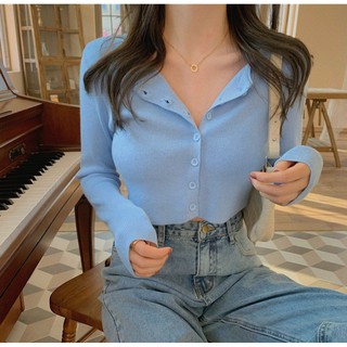 Áo croptop dài tay len dệt kim mỏng