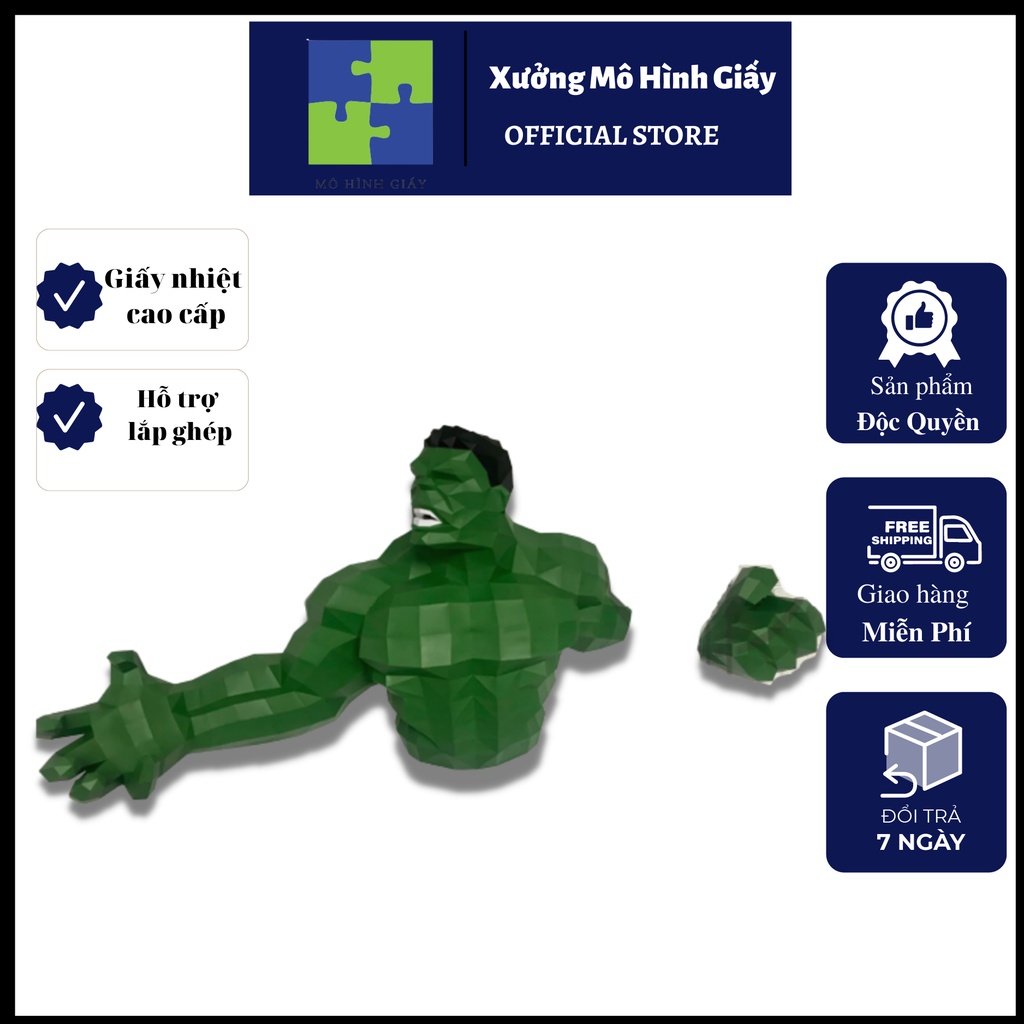 Mô hình Hulk 3D rộng 123cm bằng giấy gắn tường, tự lắp ghép có hướng dẫn, decor phòng làm việc và phòng khách