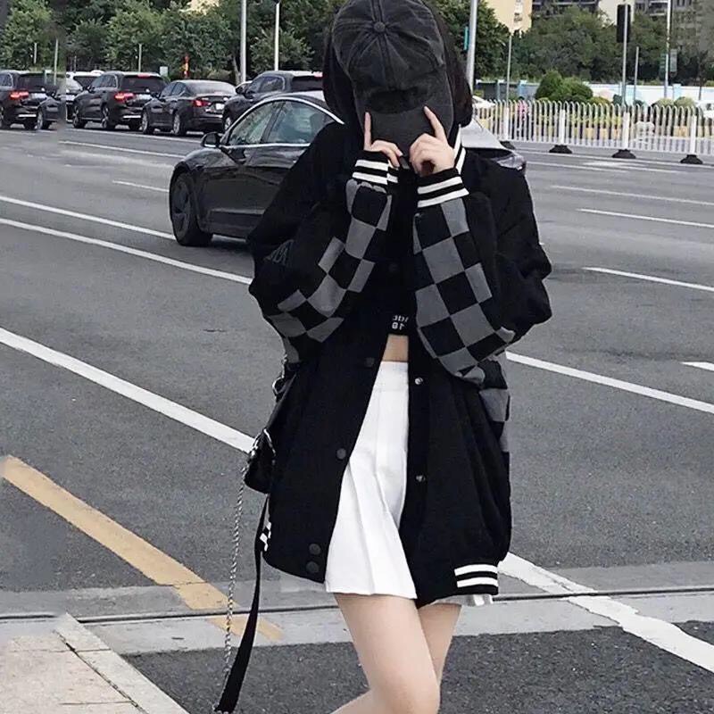 Áo khoác unisex hình bàn cờ lưng Takkep_Áo khoác nam nữ tay bồng basic, cá tính, hottrend
