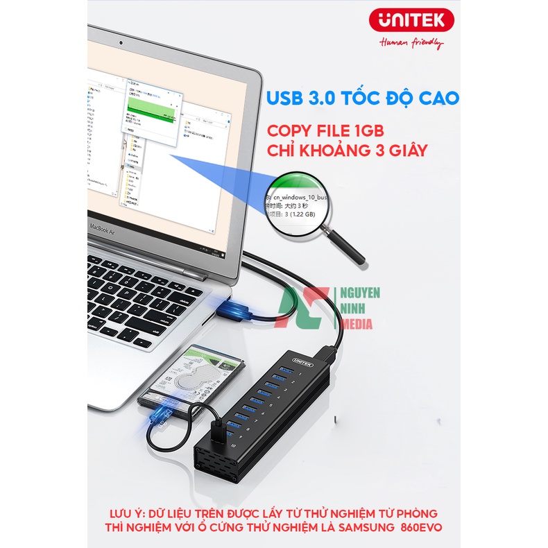 Bộ Chia USB 3.0 10 Cổng UNITEK H305A Tốc Độ Cao 5Gbps - Hàng Chính Hãng