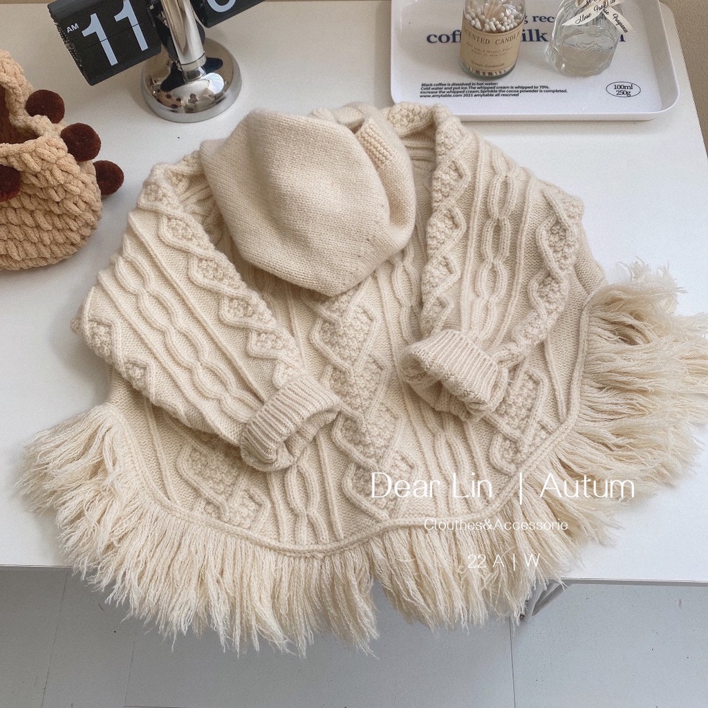 Áo khoác len phối cúc gỗ cực sang chảnh ngây thơ cho bé gái mùa đông 2022 hàng loại 1