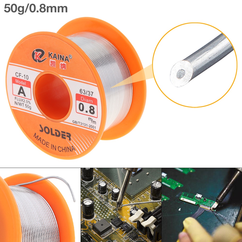Cuộn Dây Hàn 63 / 37 50g 0.8 mm Lõi Thiếc Không Chứa Rosin Sạch Sẽ Với 2% Flux Và Thấp