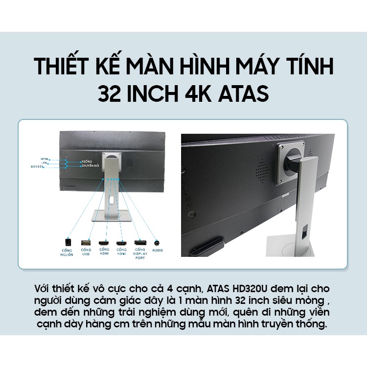 Màn hình 32 inch 4K ATAS HD320U - Tấm nền IPS - Tần số quét 60HZ | BigBuy360 - bigbuy360.vn