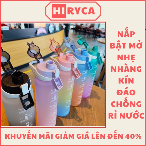 Bình nước 1 lít, bình đựng nước cute thể thao tập gym đi học có ống hút bằng nhựa HI.RYCA BN_Gop3