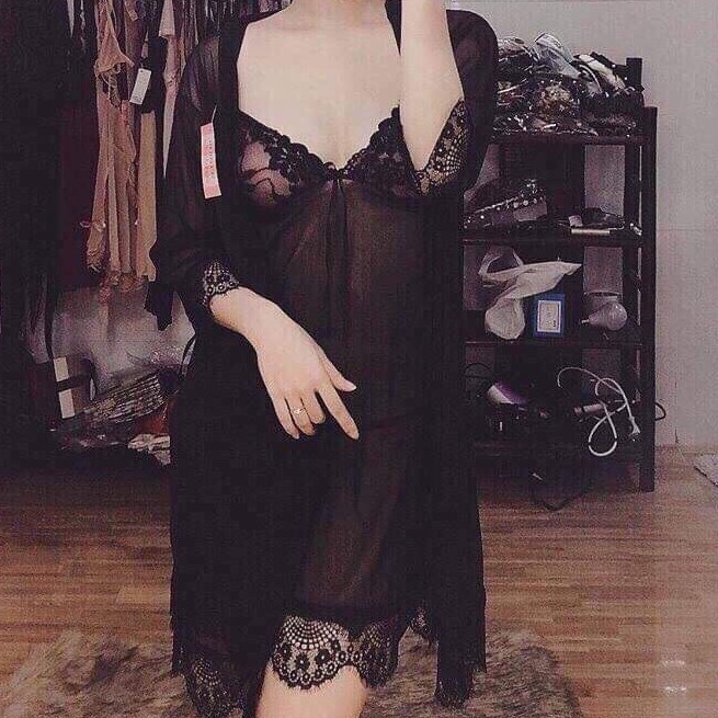 Aó choàng ngủ kèm váy ngủ sexy 🔥Freeship 50K💥 bigsize SMLXL 62kg bộ đồ ngủ hai dây xuyên thấu phối ren cao cấp giá rẻ | BigBuy360 - bigbuy360.vn