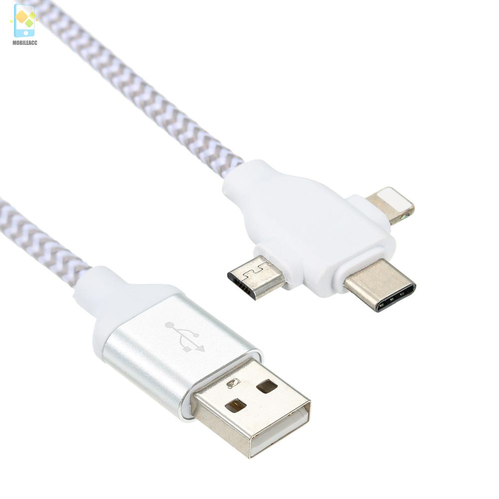 Dây Cáp Sạc Nhanh Bện Nylon 12h 3 Trong 1 2.4a Với Micro Usb / Type-C / Lighting Cho Iphone Xiaomi Huawei Samsung