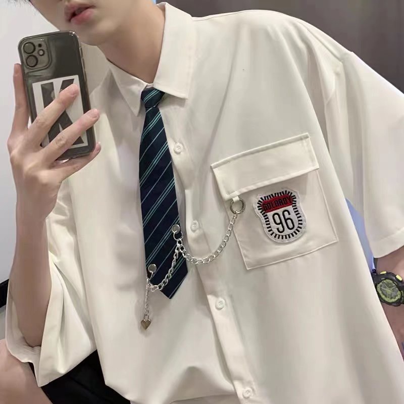 Áo Sơ Mi Ngắn Tay Phối Túi Hộp Form Rộng Phong Cách Hip Hop Hàn Quốc